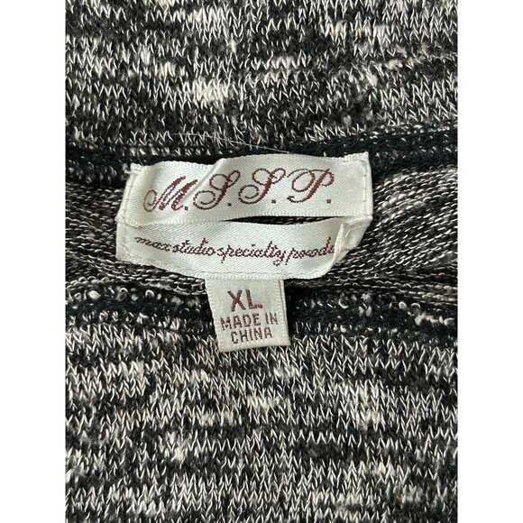 MSSP Womens Maxi Skirt Heathered Knit Fold Over Waist Band Black Gray Stretch - Picture 5 of 10